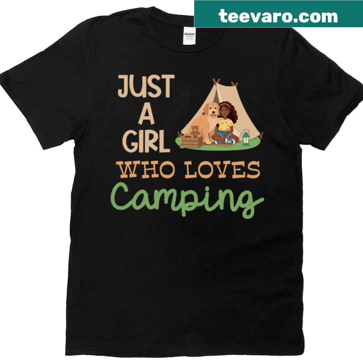 Charming camping-themed graphic on T-shirt — on a men's t-shirt
