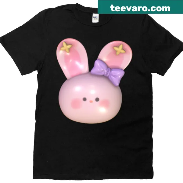 Cute T-shirt with kawaii pink bunny head and bow