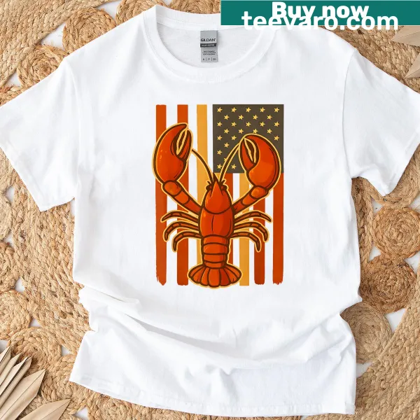 Patriotic lobster t-shirt with American flag design
