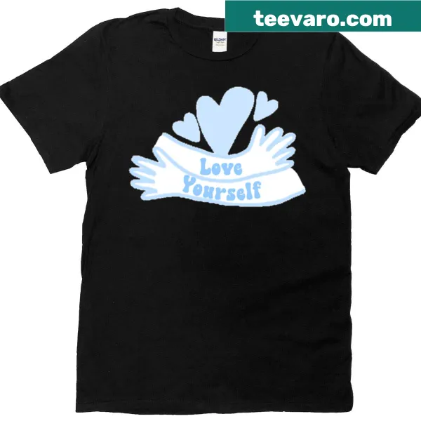 Cute cartoon design T-shirt promoting self-love and positivity.
