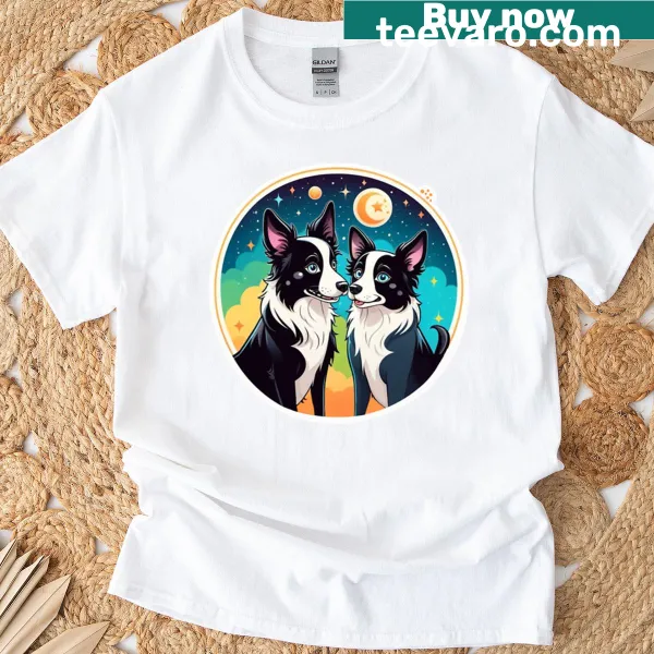 Illustrated border collie under the moon t-shirt