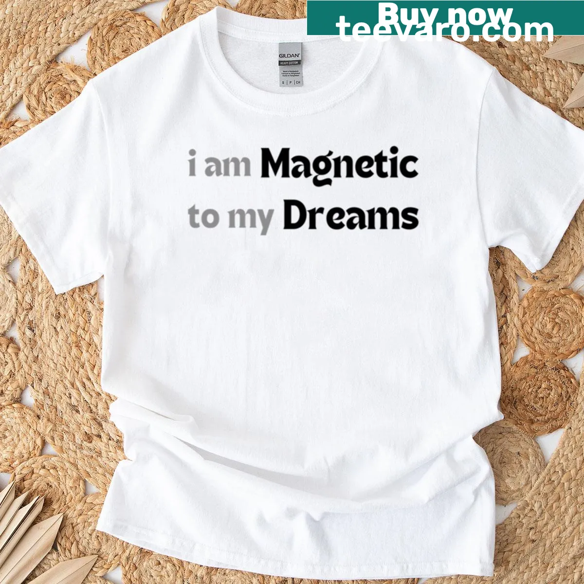 Inspirational T-shirt with minimalist design and manifestation quote — on a men's t-shirt