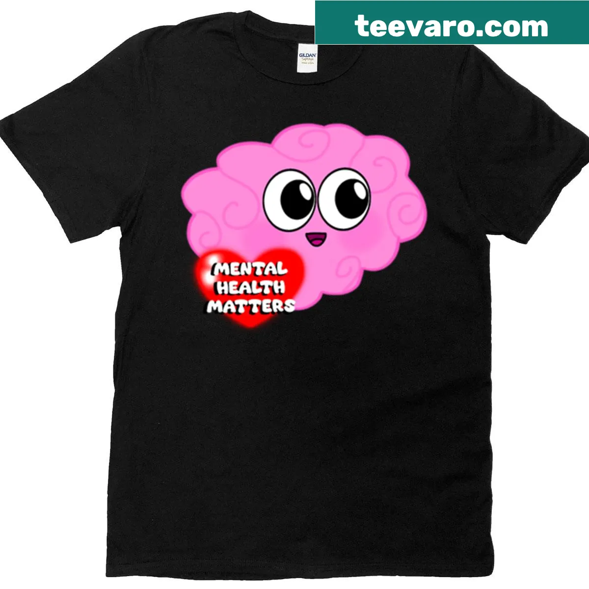 T-shirt featuring a brain graphic with a mental health message — on a men's t-shirt