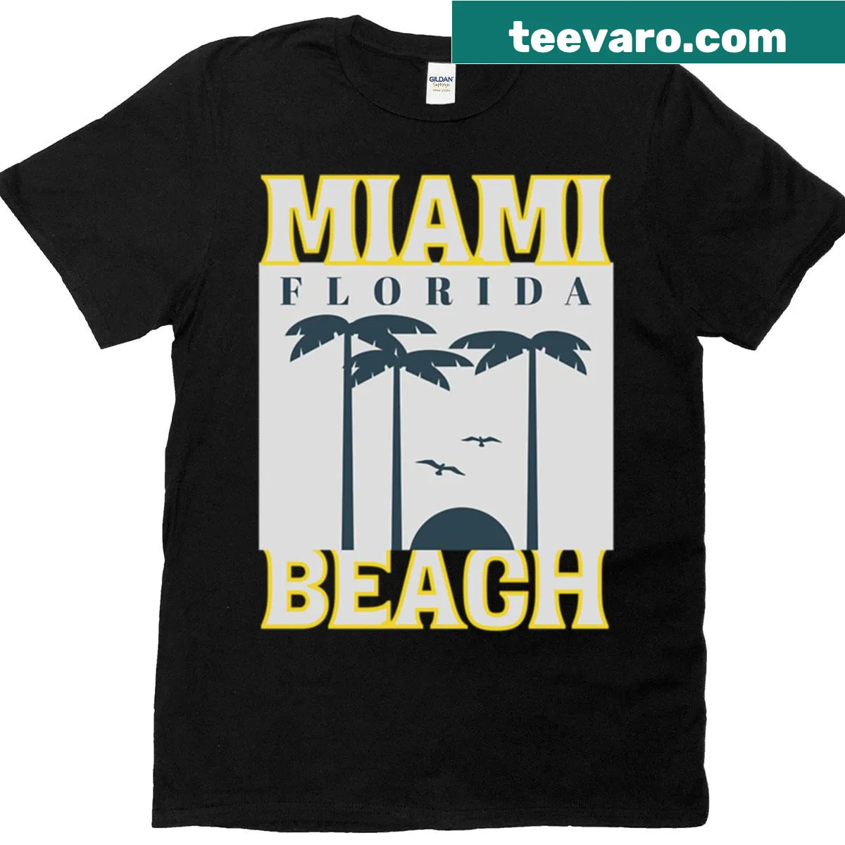 Retro Miami Beach graphic on oversized T-shirt — on a men's t-shirt