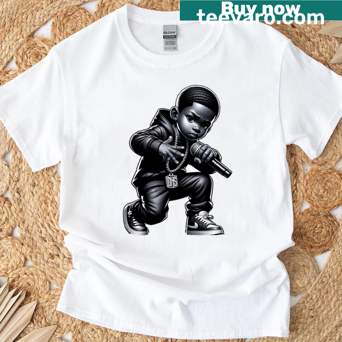 Inspirational music-themed T-shirt with Mic Check graphic — on a men's t-shirt