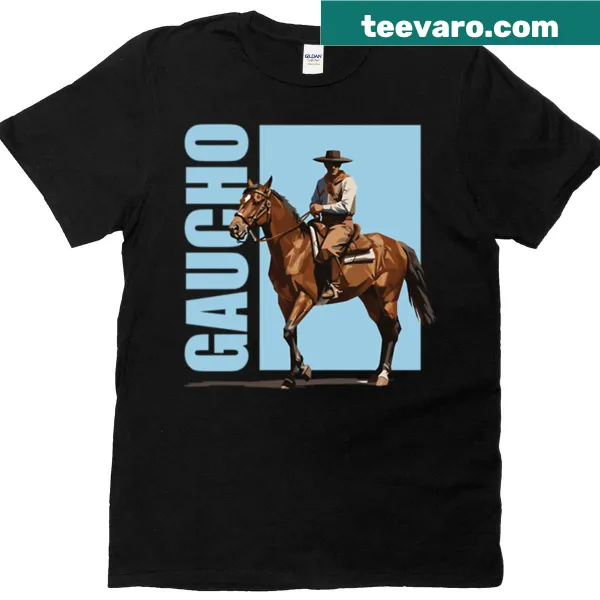 Illustrated T-shirt featuring a modern gaucho with a horse
