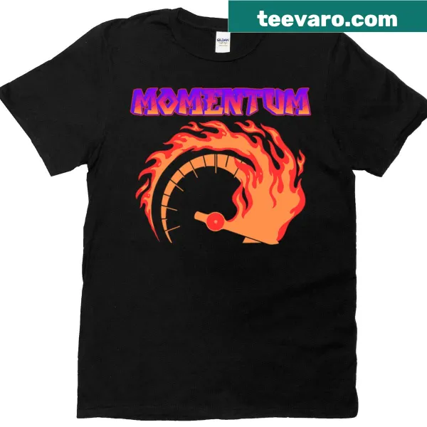 Minimalist T-shirt featuring thought-provoking typography about momentum