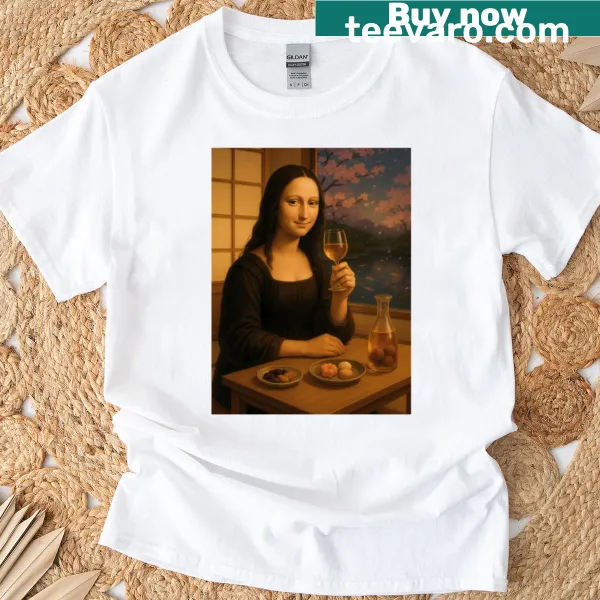 Vintage T-shirt featuring Mona Lisa drinking umeshu.