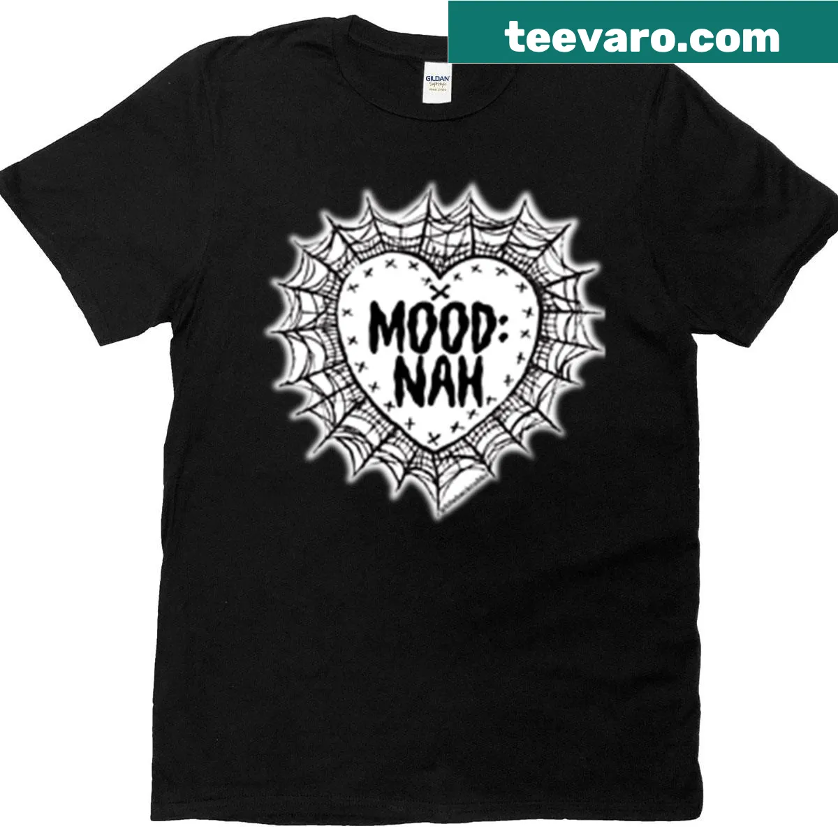 Intricate spiderweb graphic shaped into a heart on T-shirt — on a men's t-shirt