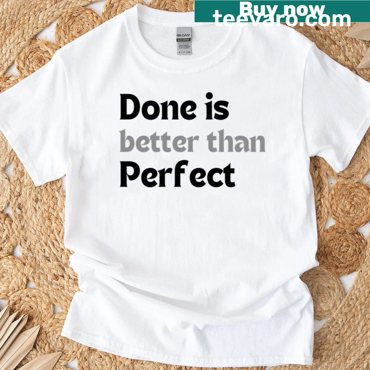 Minimalist t-shirt with the motivational quote 'Done Is Better Than Perfect' — on a men's t-shirt