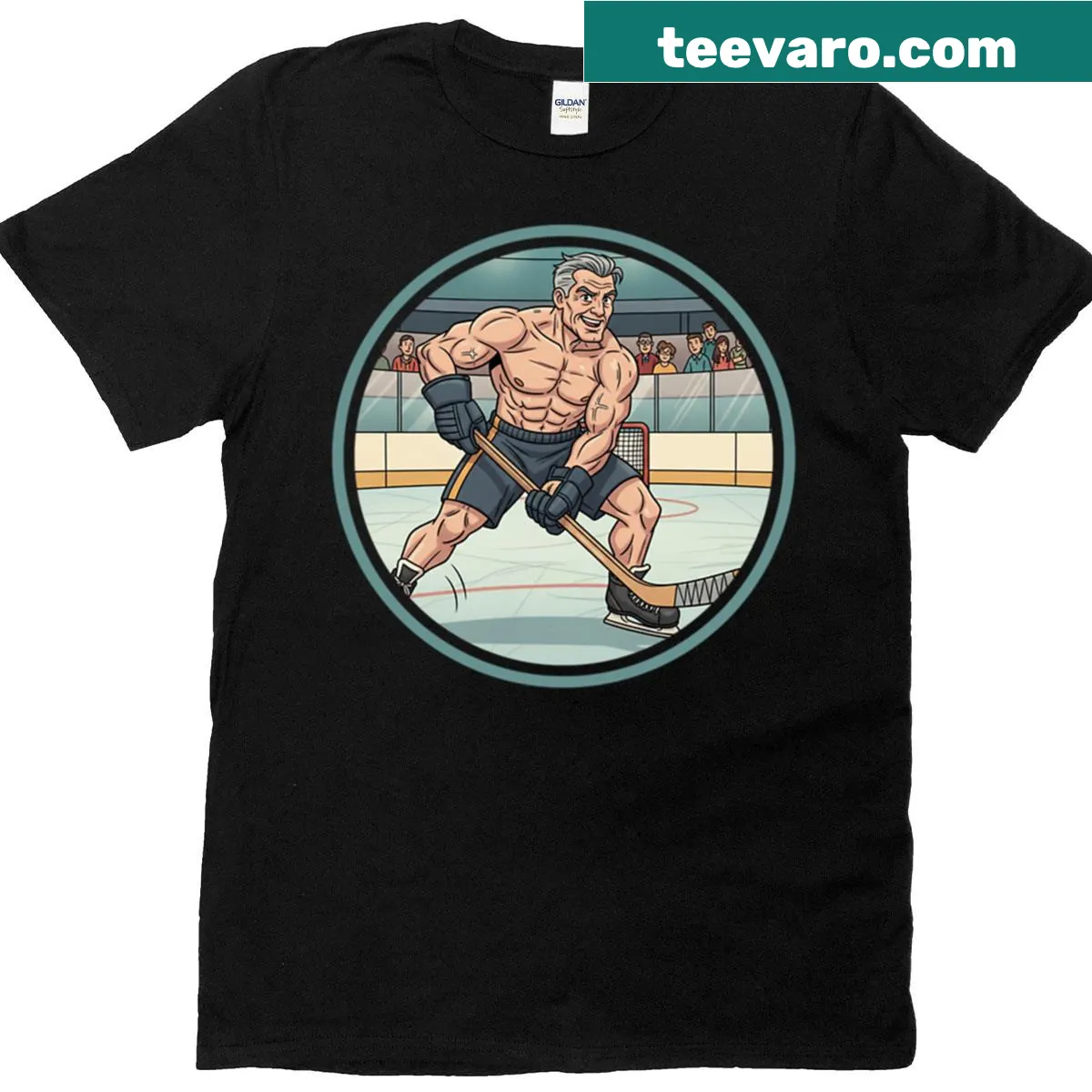 Bold 'Muscular Dad' text with hockey theme on T-shirt — on a men's t-shirt