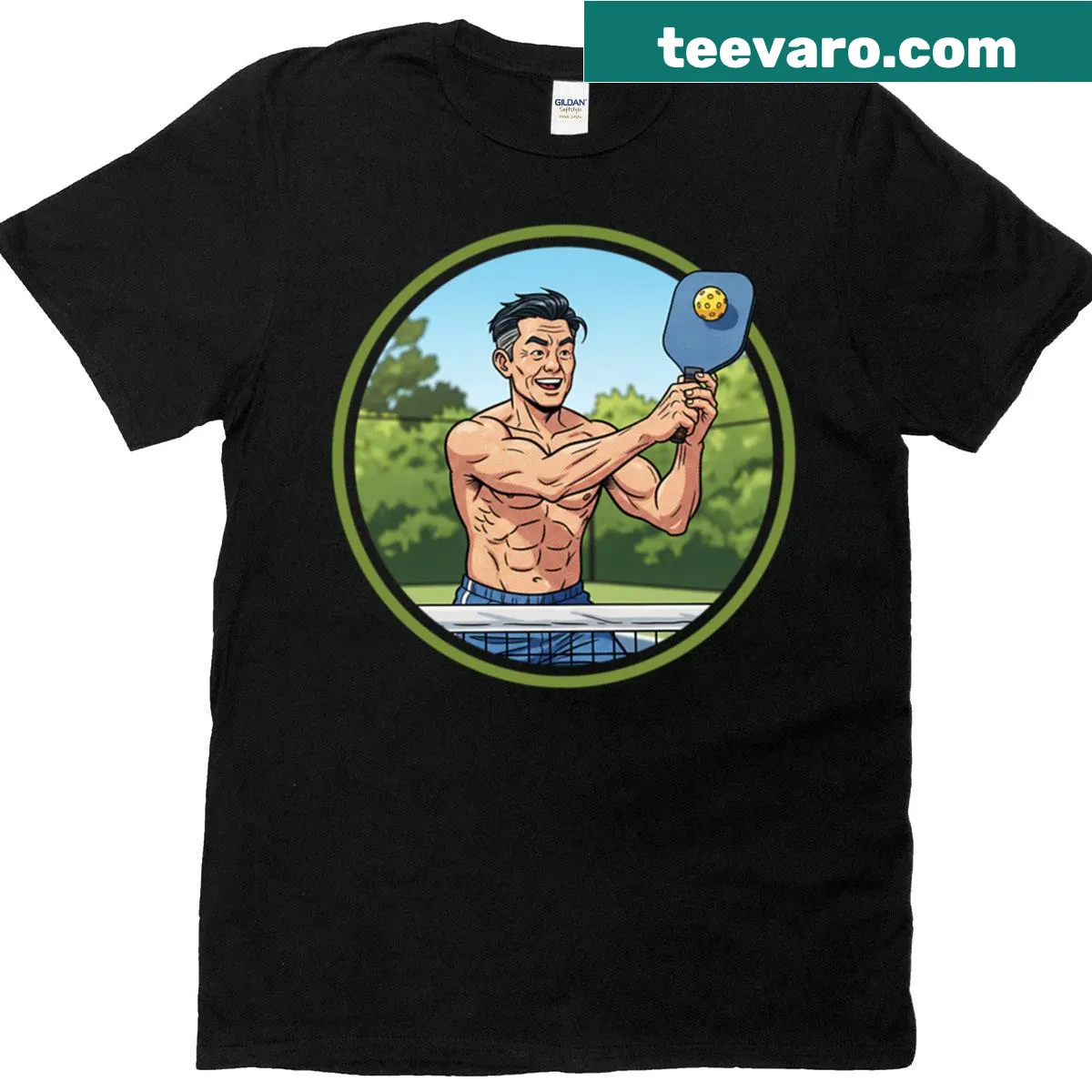 Bold 'Muscular Dad' text with pickleball theme on T-shirt — on a men's t-shirt