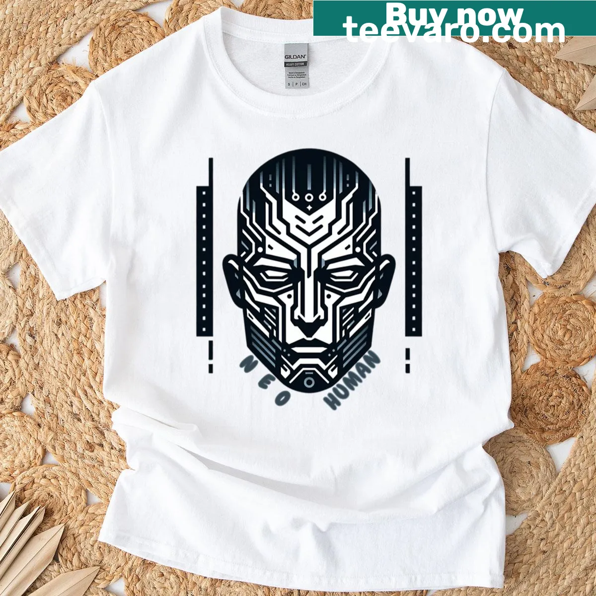 Futuristic Neo Human T-shirt featuring a bold illustration design. — on a men's t-shirt