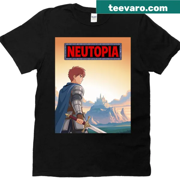 Minimalist T-shirt design with the word 'Neutopia'
