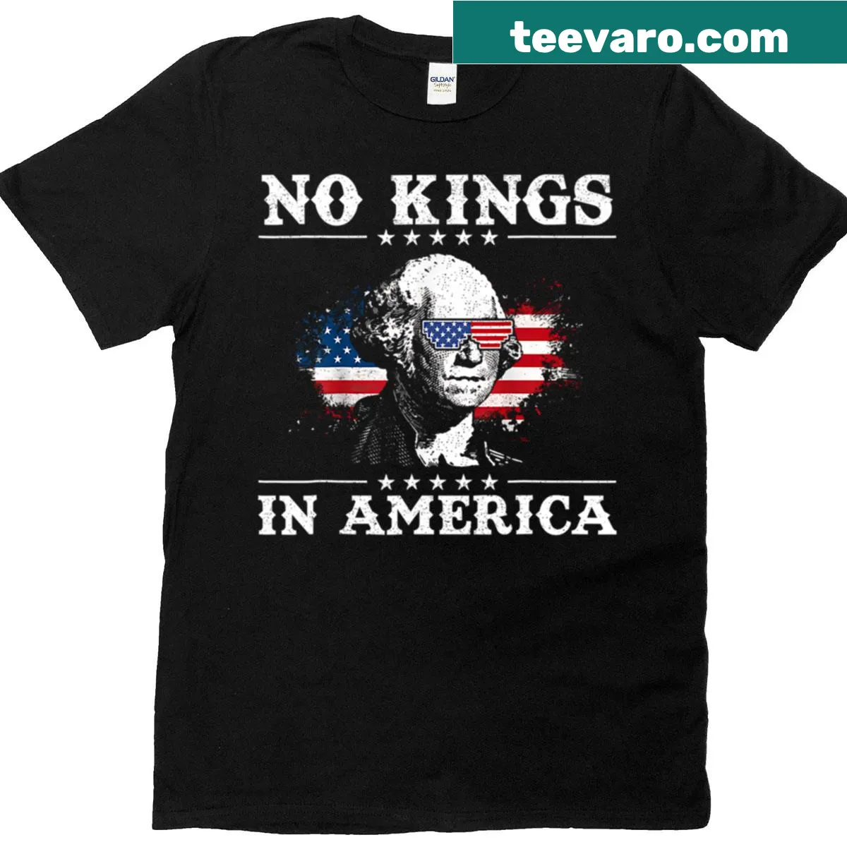 T-shirt featuring Doge meme with the phrase 'No Kings In America' — on a men's t-shirt