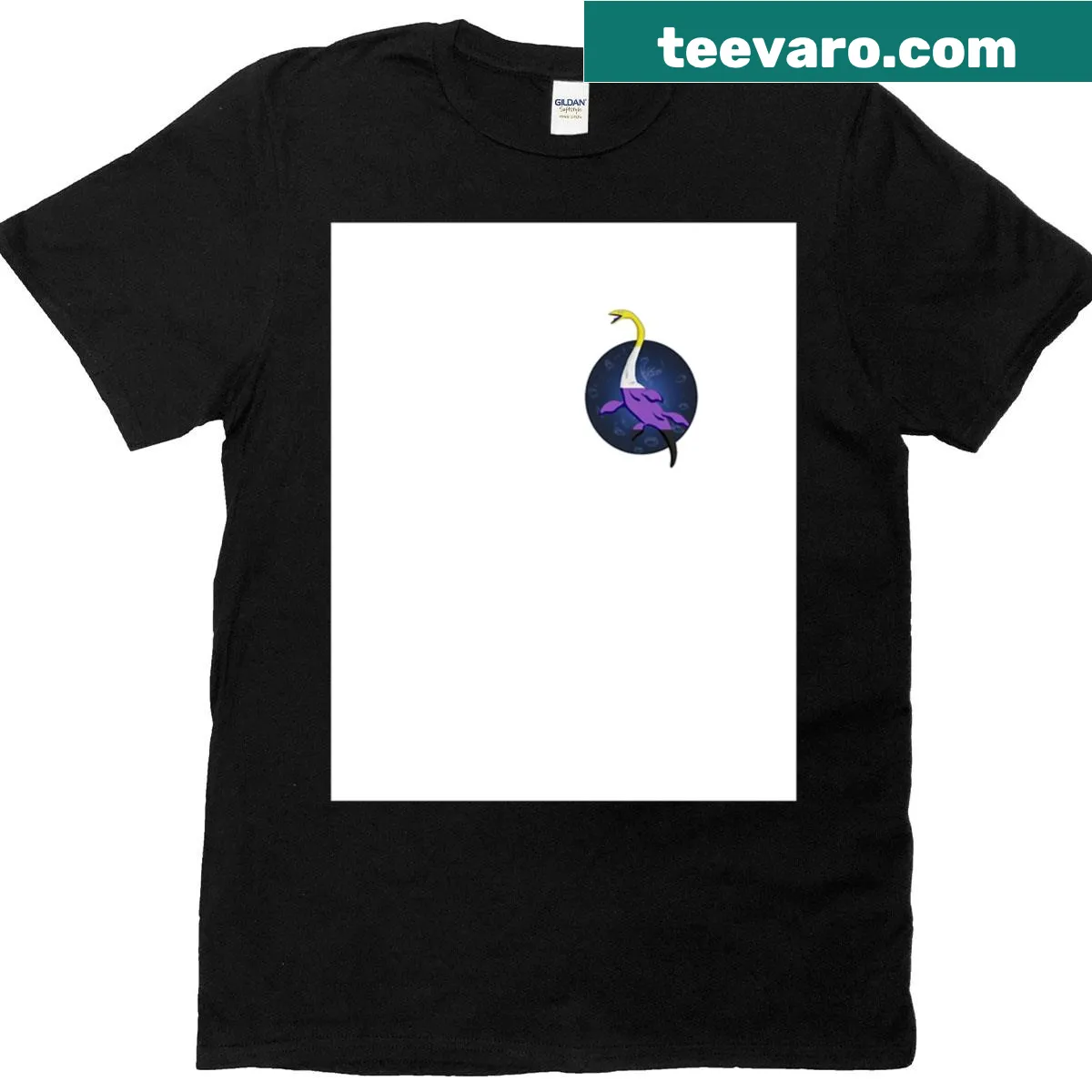 Playful sea monster graphic T-shirt celebrating non-binary identity — on a men's t-shirt
