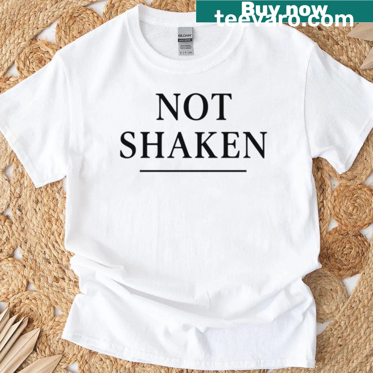 Minimalist design featuring 'Not Shaken' phrase on a T-shirt — on a men's t-shirt