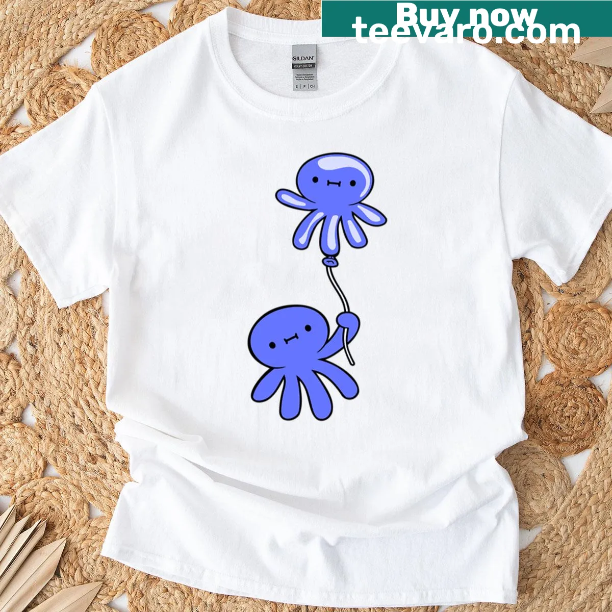 Cute octopus and squid balloon adventure T-shirt for kids — on a men's t-shirt