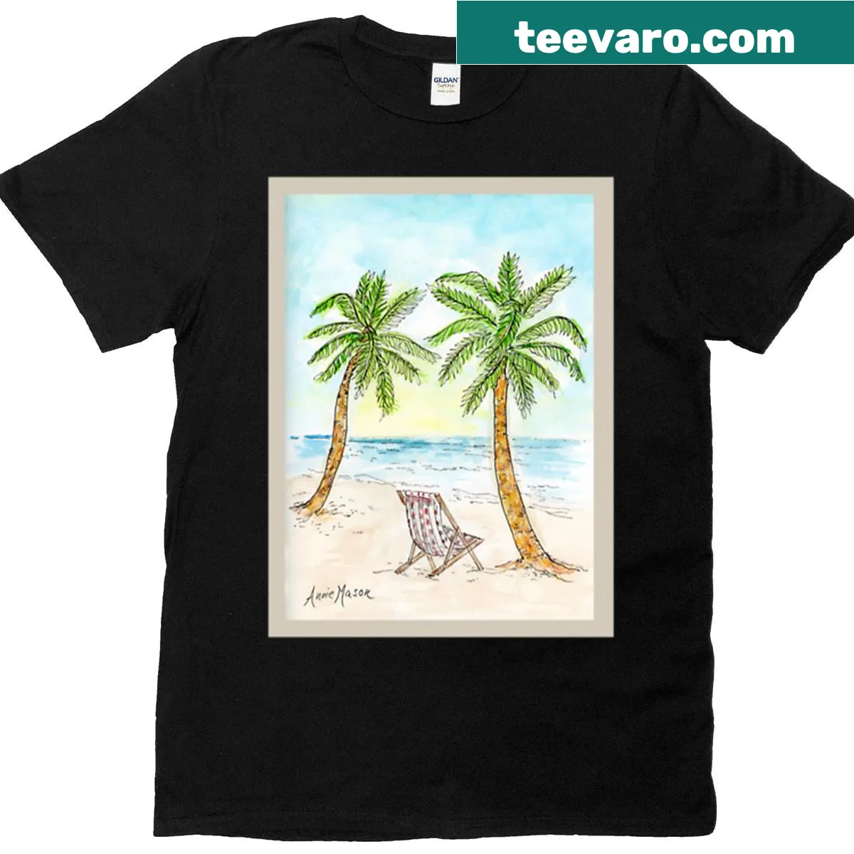 Watercolor illustration oversized t-shirt with 'Out Of Office' text — on a men's t-shirt