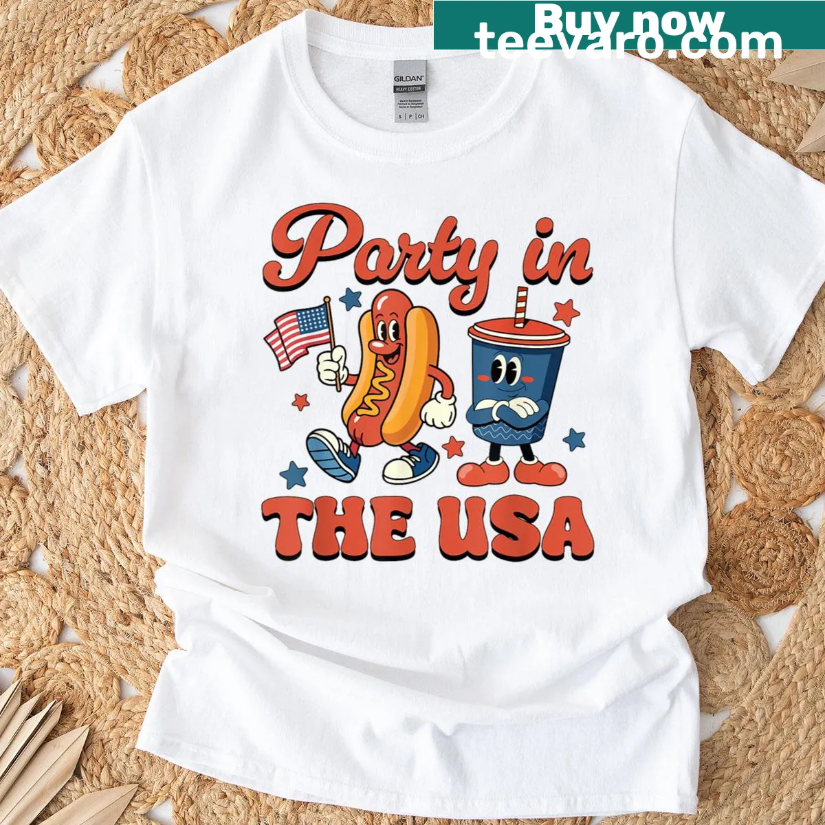 Groovy 4th of July t-shirt with Party In The USA theme — on a men's t-shirt