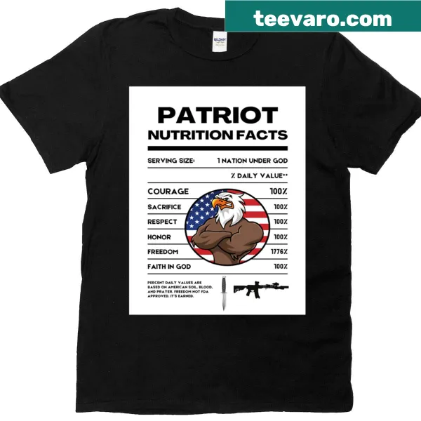 Patriot Nutrition Facts graphic T-shirt with American pride theme