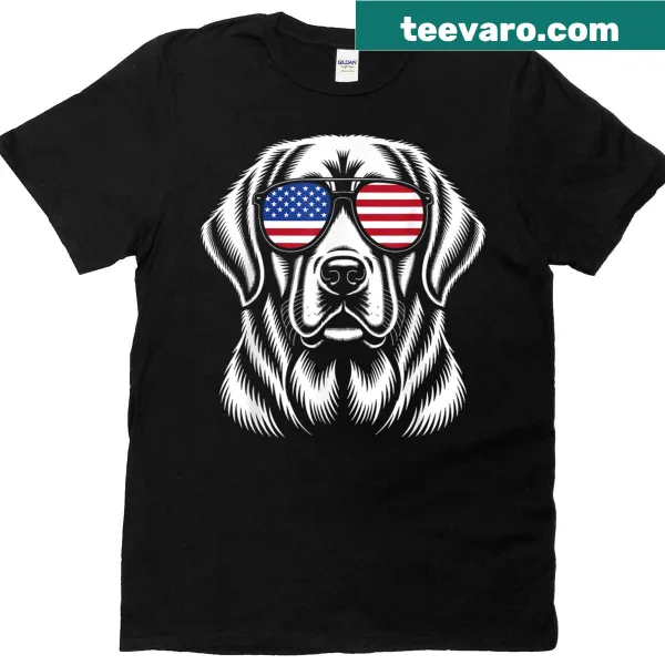 Golden retriever graphic t-shirt with patriotic elements