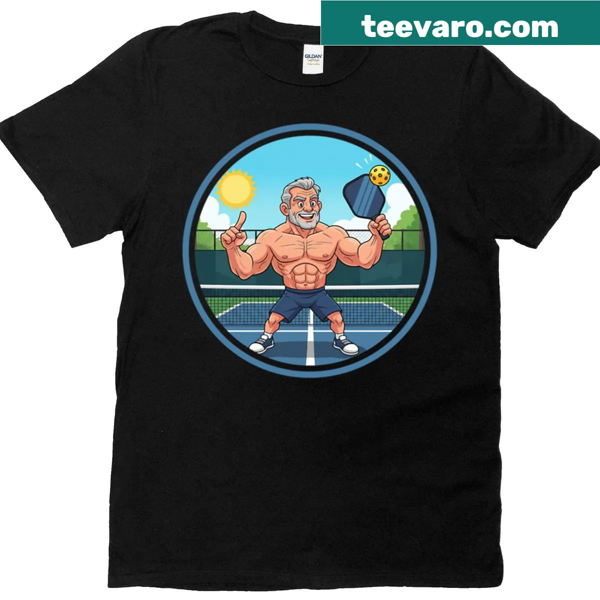 Distressed T-shirt with 'Pickleball Muscle Dad' text — on a men's t-shirt