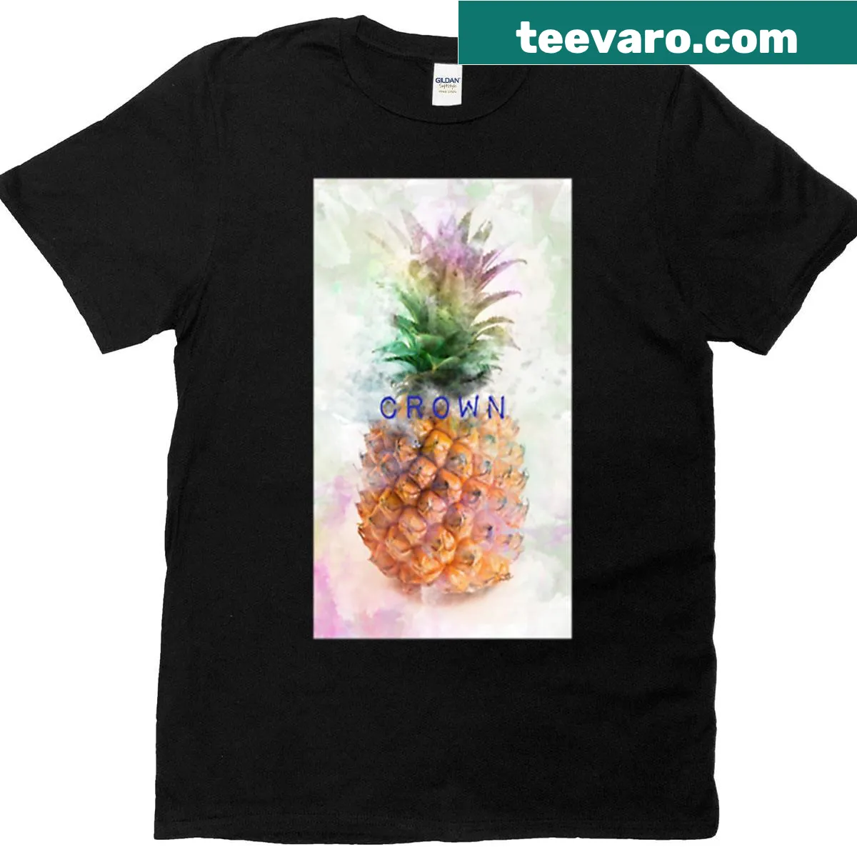 T-shirt with a whimsical pineapple crown graphic — on a men's t-shirt