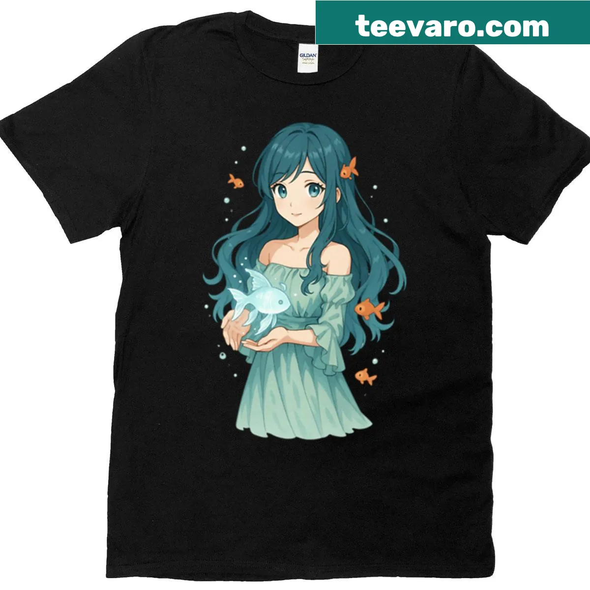 Typographic design representing Pisces and the ocean on an oversized t-shirt — on a men's t-shirt