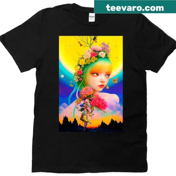 Nostalgic portrait of a young girl on oversized t-shirt