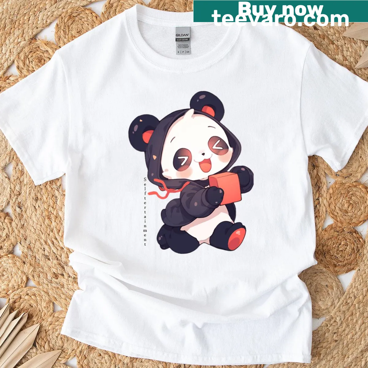 Oversized T-shirt featuring a cute cartoon panda graphic — on a men's t-shirt