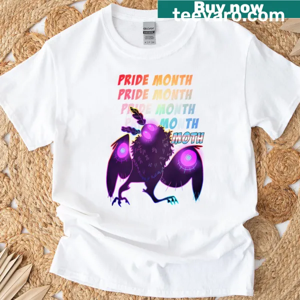 Funny T-shirt featuring a cartoon rainbow moth design