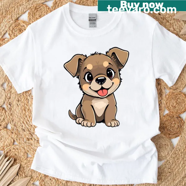 Cute cartoon puppy graphic on a casual t-shirt