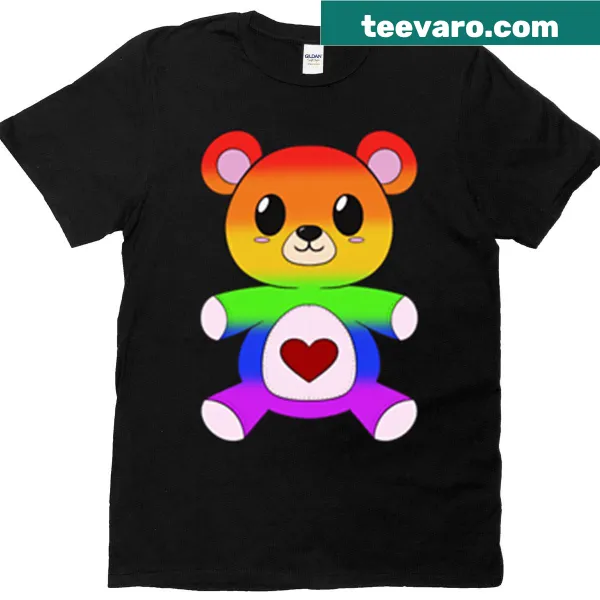 Oversized T-shirt featuring a cute rainbow fur stitched teddy bear