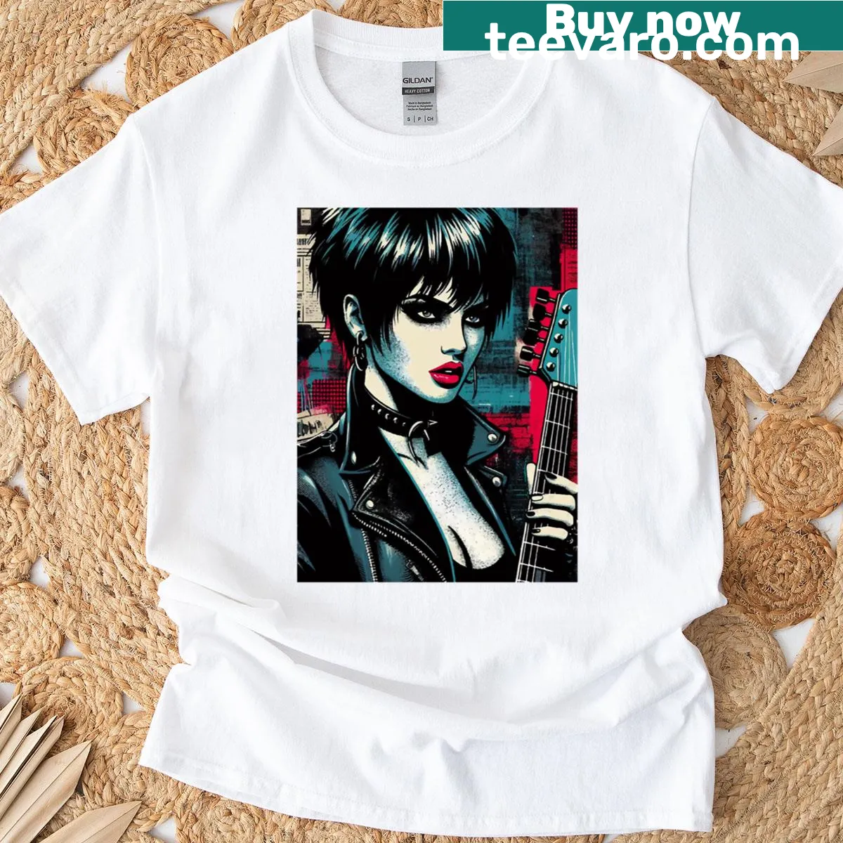 Tribute T-shirt with punk glam rock graphics — on a men's t-shirt