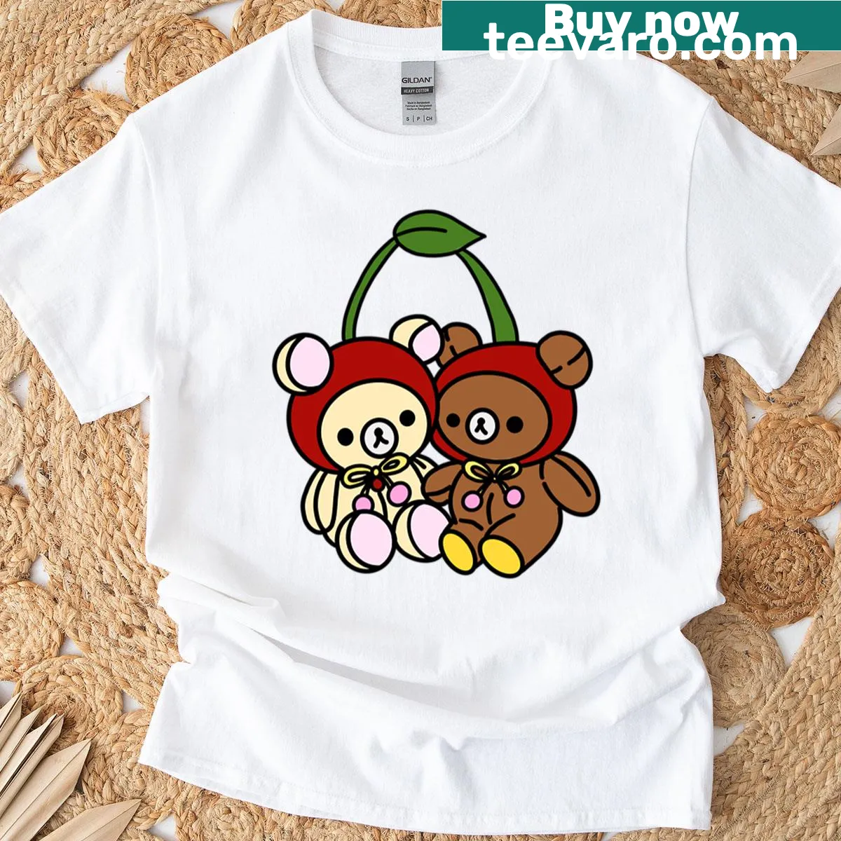 Rilakkuma and Korilakkuma illustrated as cherries on a T-shirt — on a men's t-shirt