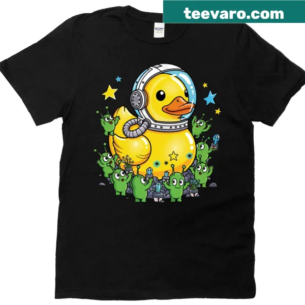 Cartoon rubber duck in astronaut suit graphic T-shirt