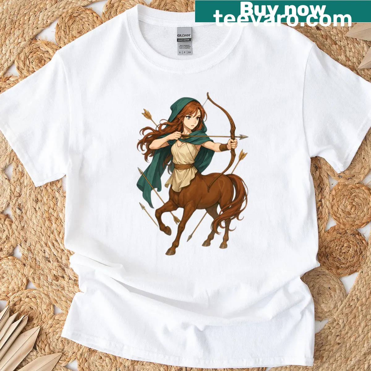 Sagittarius arrow design on an oversized T-shirt — on a men's t-shirt