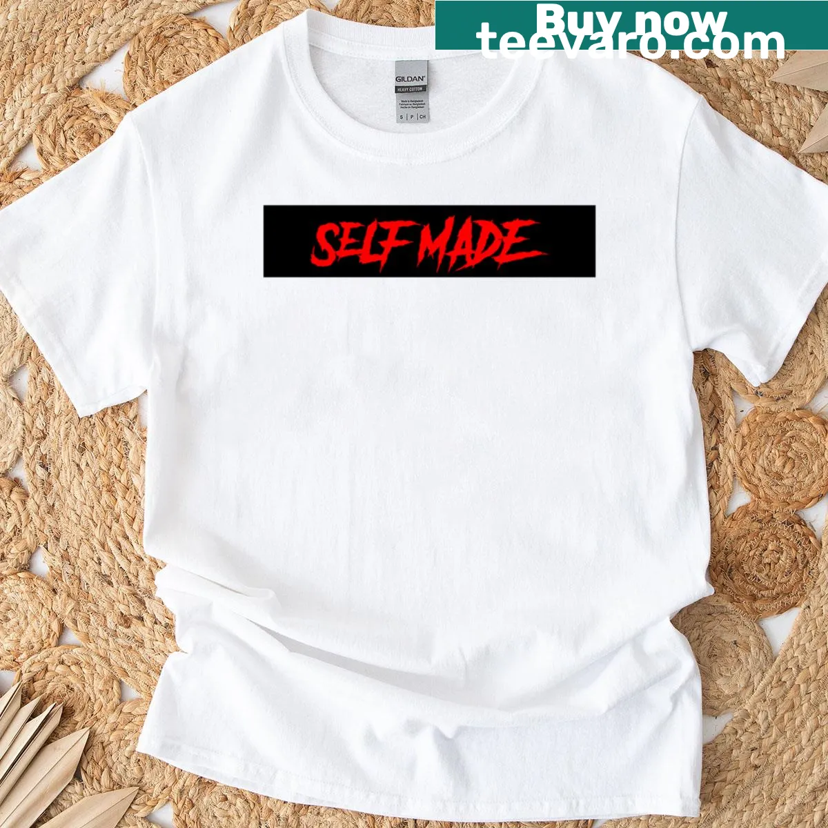 Boxy T-shirt with 'Self Made' graphic — on a men's t-shirt