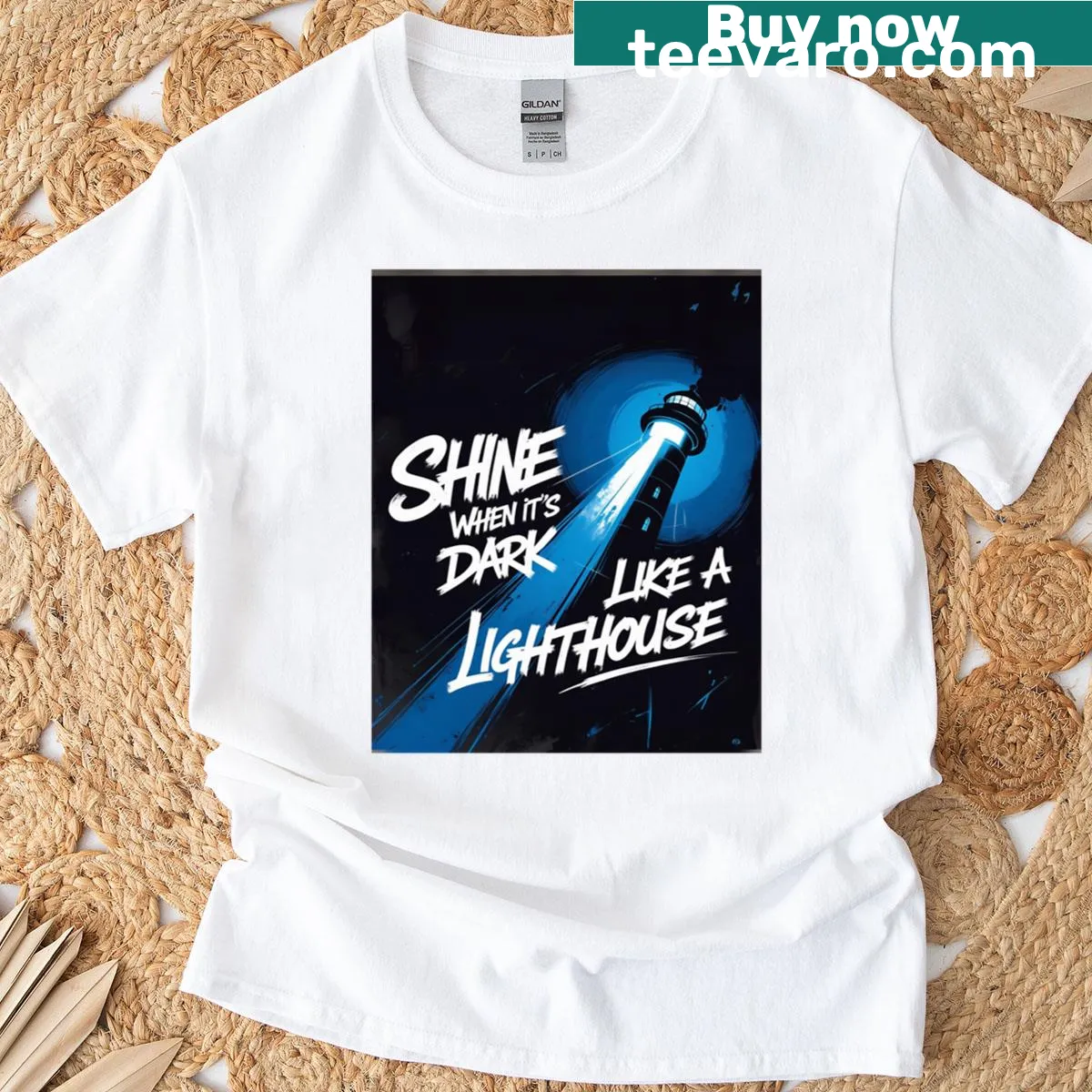 Oversized T-shirt with inspirational lighthouse quote — on a men's t-shirt