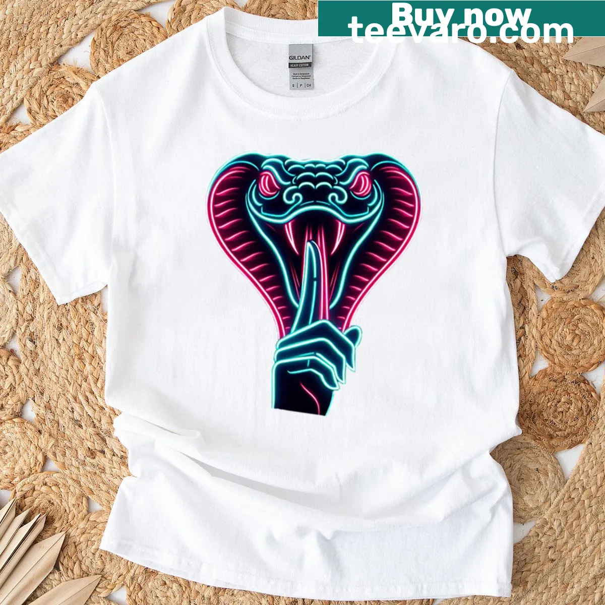 Neon cobra illustration t-shirt with a minimalist design — on a men's t-shirt