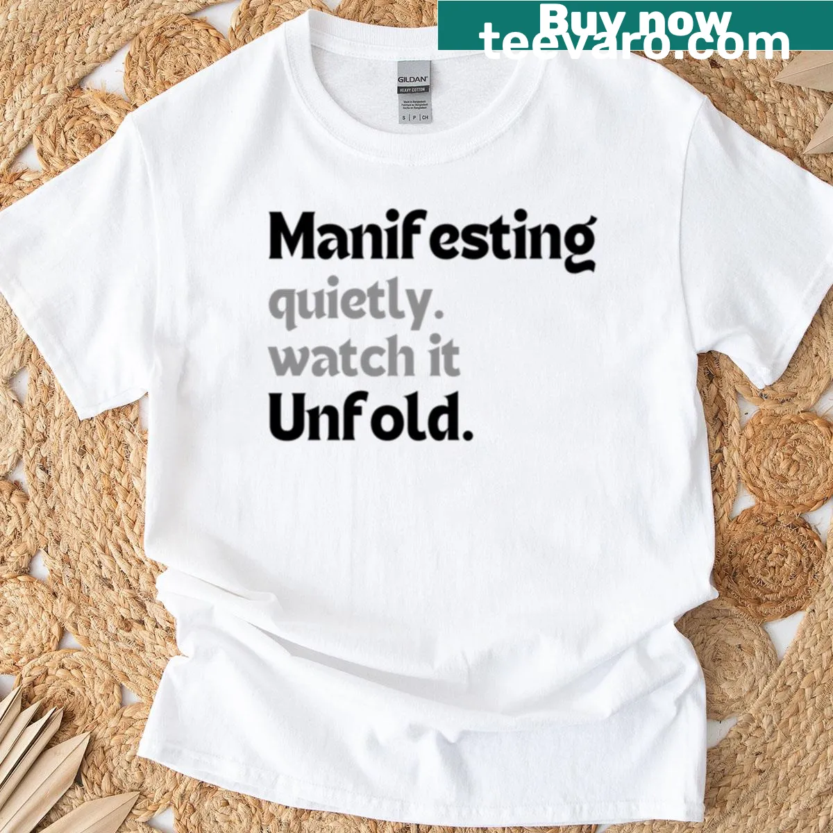 Minimalist T-shirt with calm spiritual quote design — on a men's t-shirt
