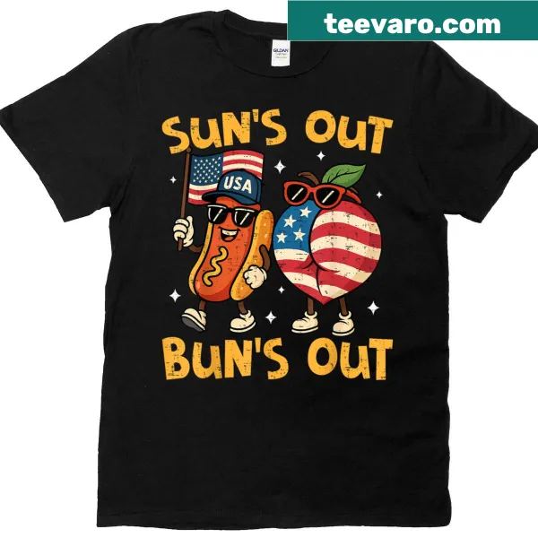 Funny graphic T-shirt with hotdog and peach for 4th of July