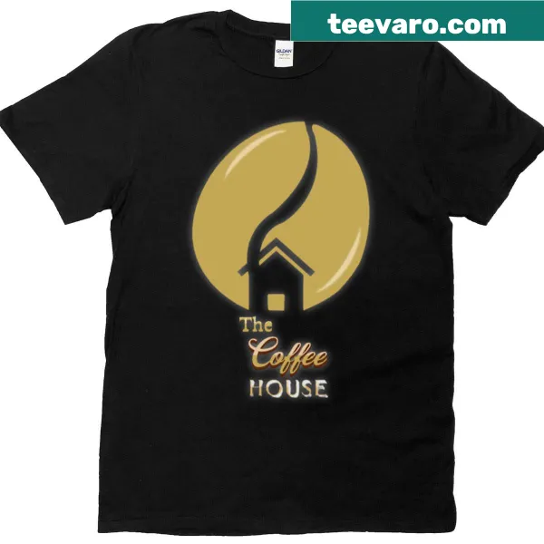 Oversized T-shirt with a vintage-style coffee house graphic in gold
