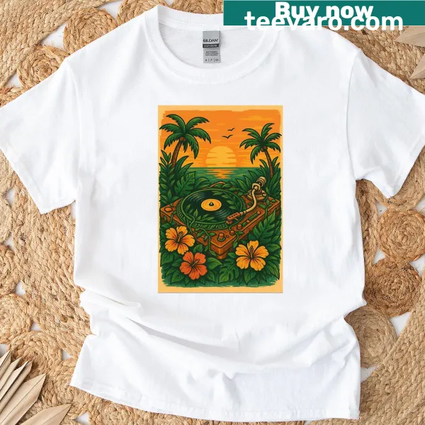 Retro design of a beach DJ festival on a t-shirt
