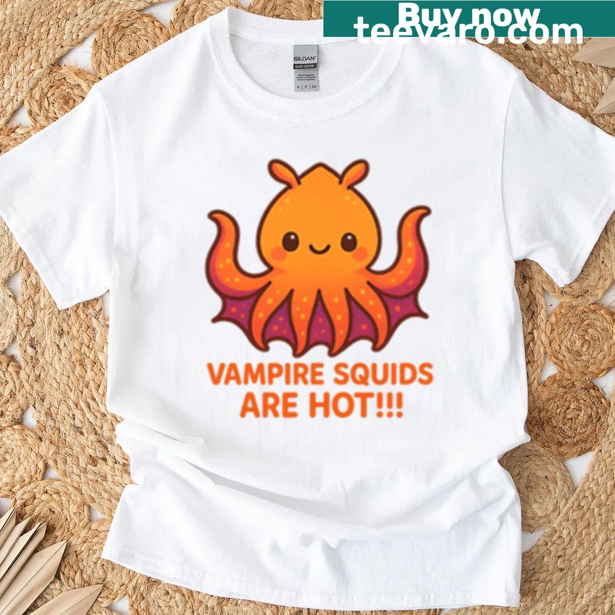 Illustration of a vampire squid T-shirt design — on a men's t-shirt