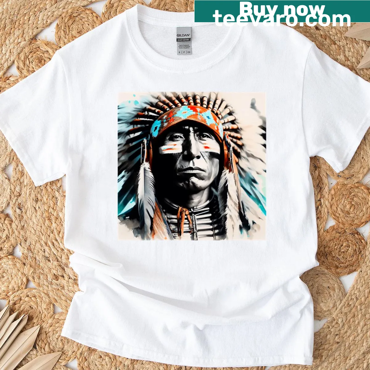 T-shirt featuring brave warriors in a fierce landscape — on a men's t-shirt