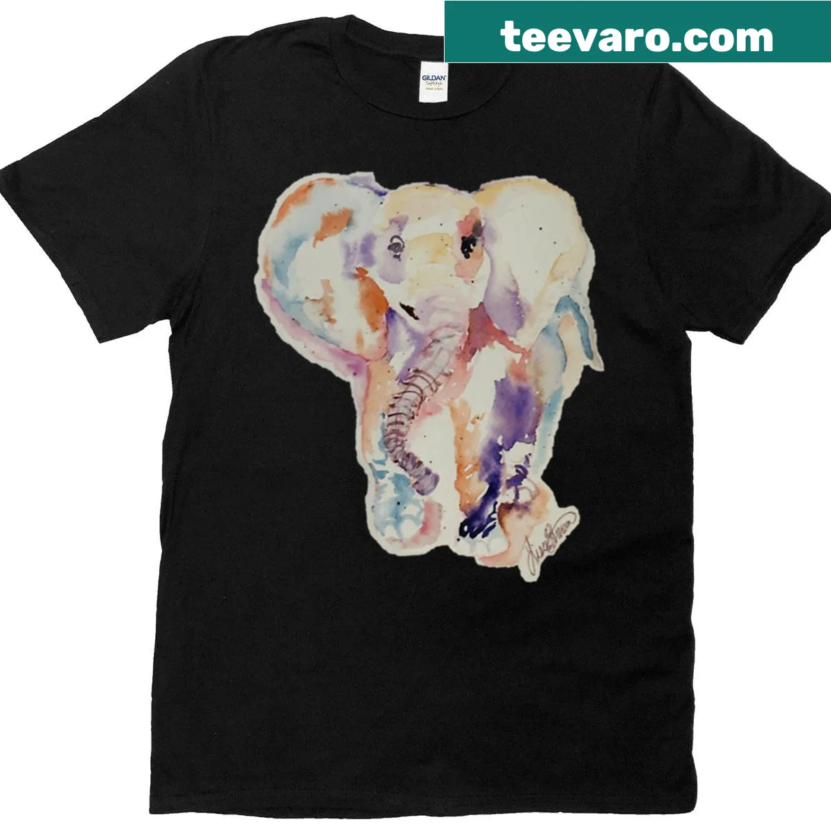 Watercolor baby elephant design on t-shirt — on a men's t-shirt