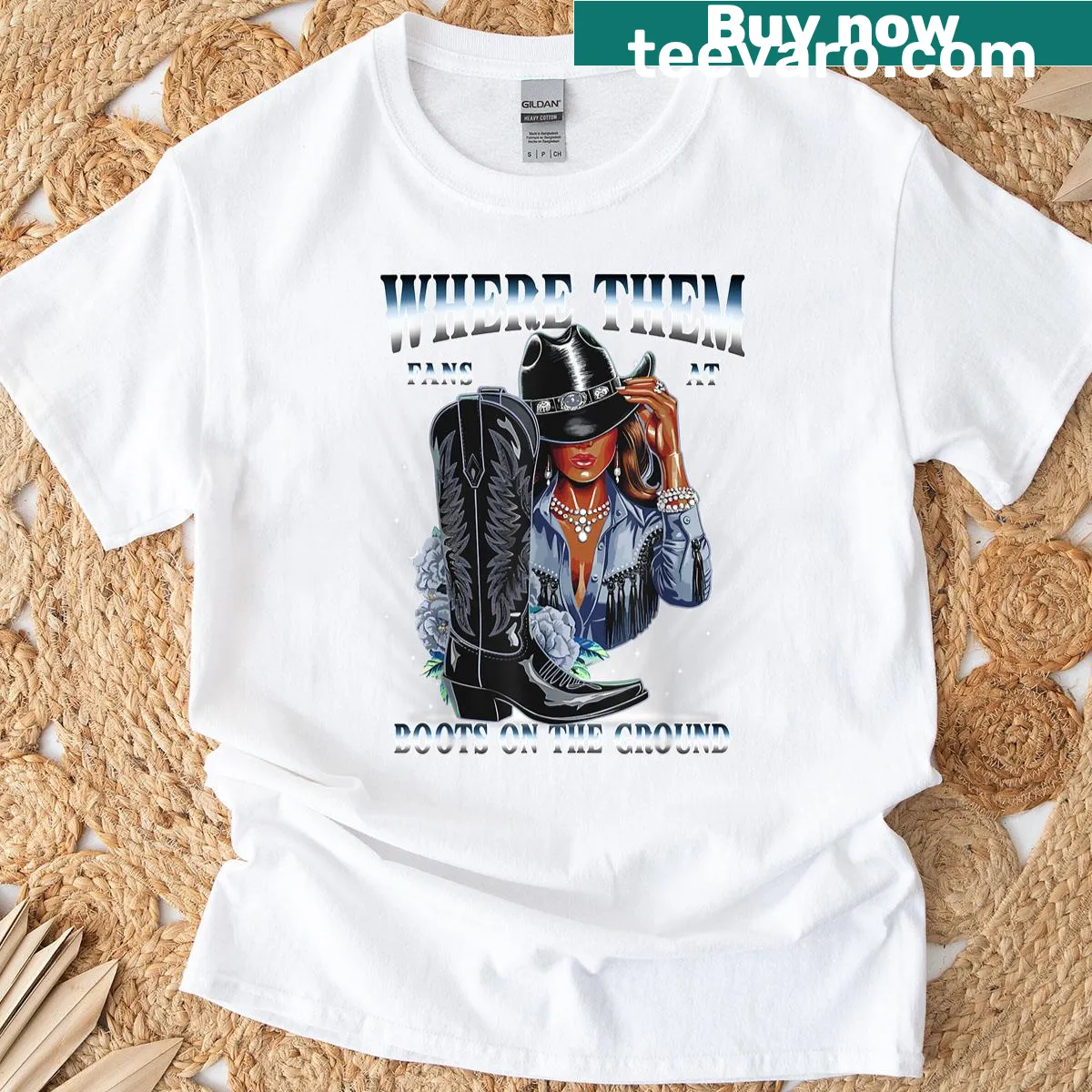 Cowgirl-themed T-shirt with playful saying and illustration — on a men's t-shirt