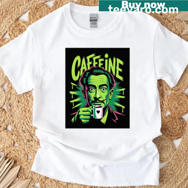 Oversized t-shirt with a cartoon graphic of a wired man and coffee.